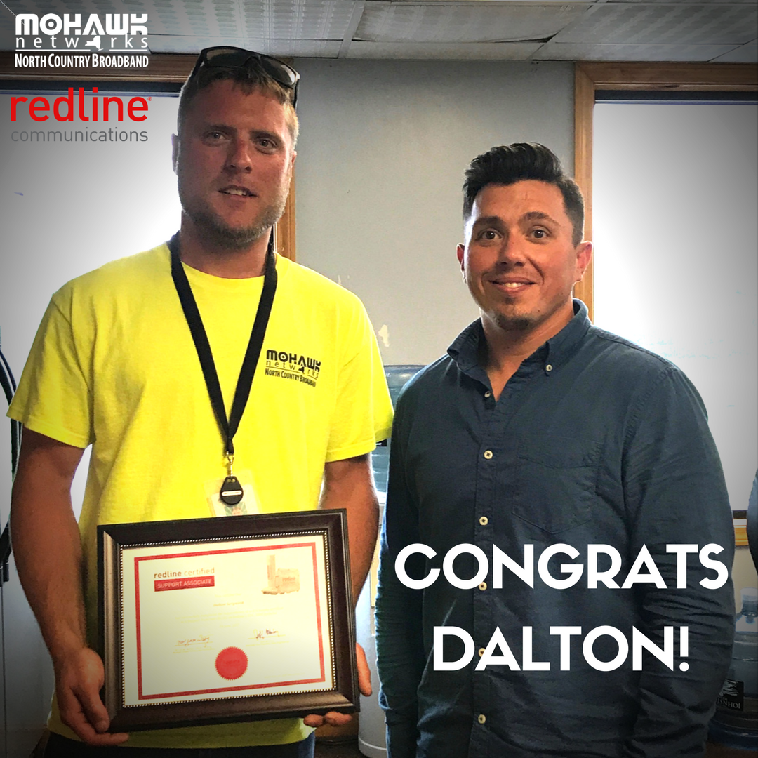 MohawkNetworks's tweet photo. Field Supervisor, Colby Bradford, congratulates Dalton Serguson on passing his Redline examination. Way to go Dalton! https://t.co/YqkDT2CMlX