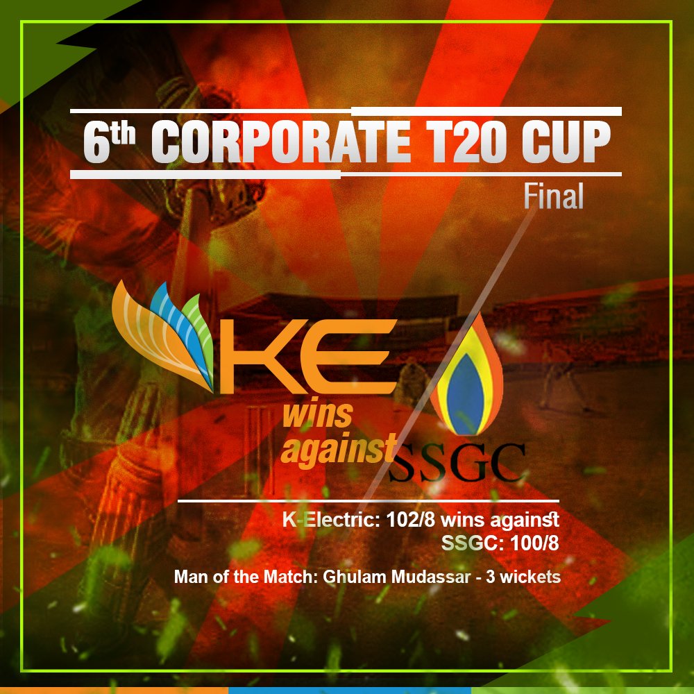 kelectricsports's tweet photo. Congratulations KE Cricket Team for winning the 6th CORPORATE T20 CUP after a nail biting final against SSGC. https://t.co/TzTHC8frMw