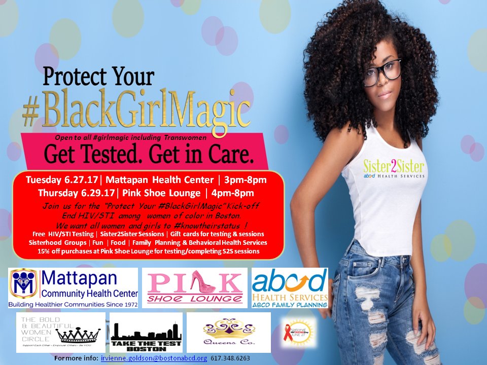 OTBAgency's tweet photo. Next week Protect your #BlackGirlMagic | Get Tested #Knowyourstatus #t3b #t3boston #bostonabc @saferissexy @T3Boston https://t.co/1sKe0WpIdz