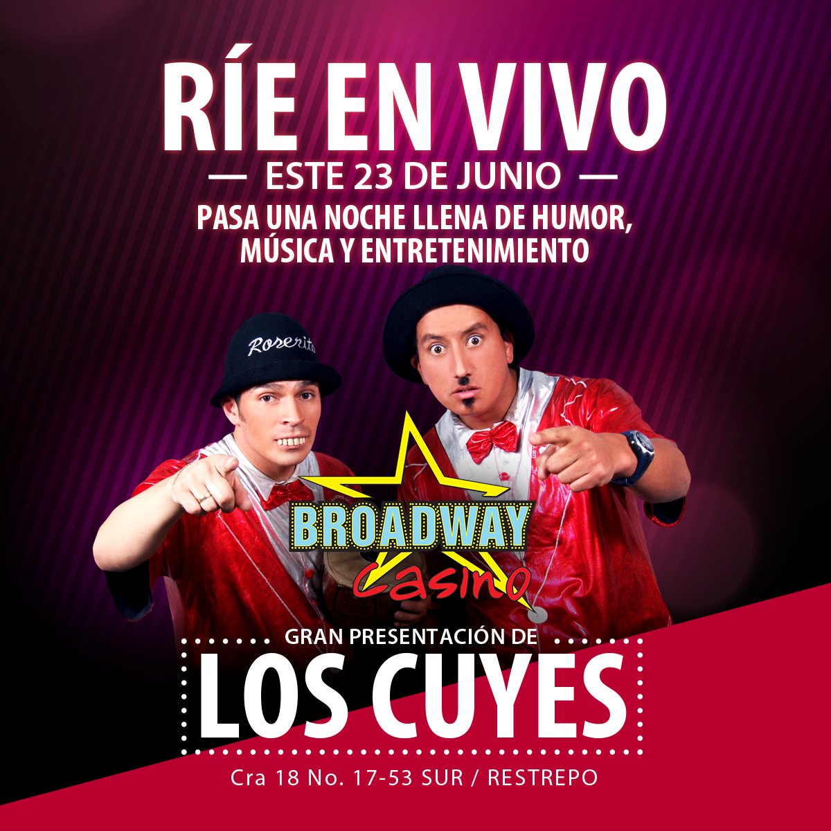 Te esperamos HOY en el nuevo Casino Broadway. Un gran plan para vivir con tus amigos, ¡una noche llena de entretenimiento en vivo!
