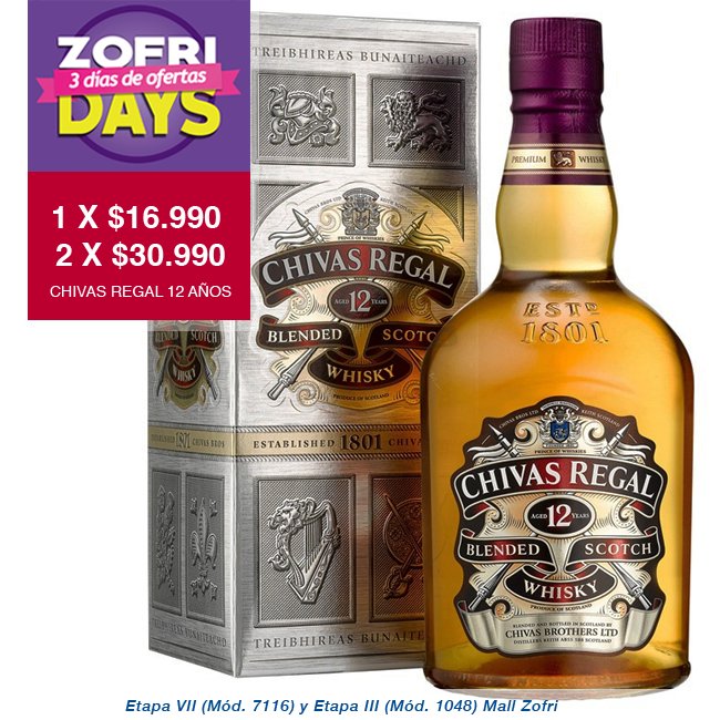 DFA_IquiqueCL's tweet photo. ¡Empezamos con las ofertas de #ZofriDays! Chivas Regal 12 años
@MallZofri https://t.co/j8MKyAFeoH