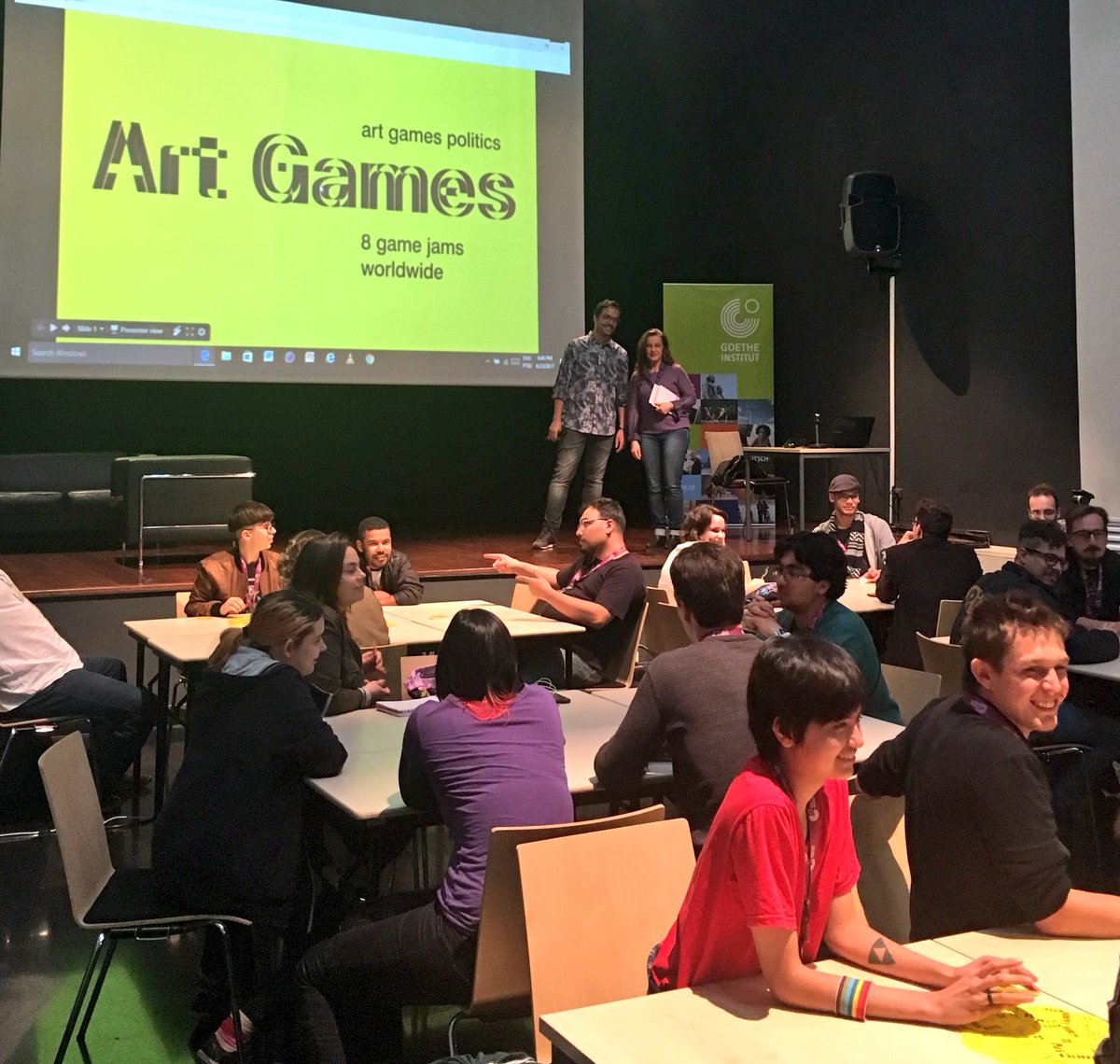 Gr8ArtGames's tweet photo. Game Jam at @goethesaopaulo just started! 50 developers and artists ready to create #Gr8ArtGames #5of8SAP @MschnMnsch https://t.co/3lyRToyPw2