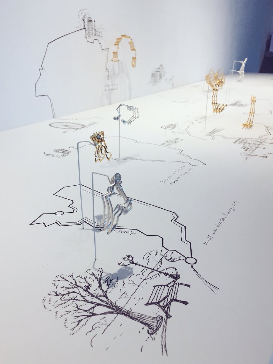 ThinkingType's tweet photo. And loved Flaneur by Qiuyu Yang in MA Jewellery @CSM_news : tiny maps of journeys as jewellery pieces #CSMcome https://t.co/ZswKlJj4DY