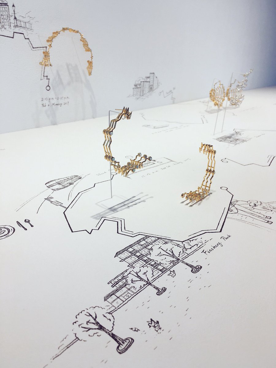 ThinkingType's tweet photo. And loved Flaneur by Qiuyu Yang in MA Jewellery @CSM_news : tiny maps of journeys as jewellery pieces #CSMcome https://t.co/ZswKlJj4DY