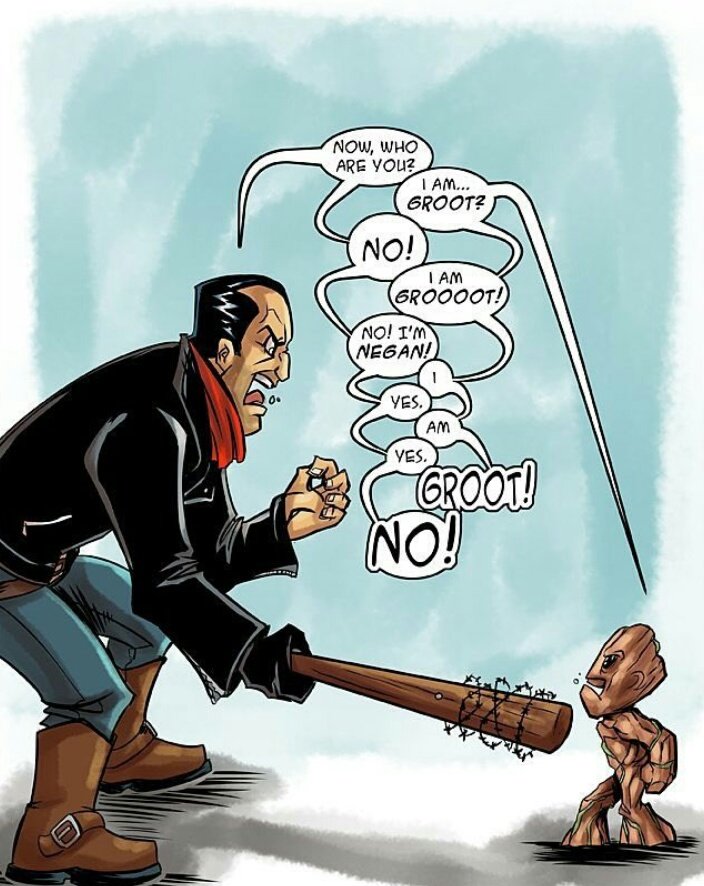Endl3ssNit3s's tweet photo. #AddGrootImproveAnything Negan can't break Groot https://t.co/1GU9J03cnm