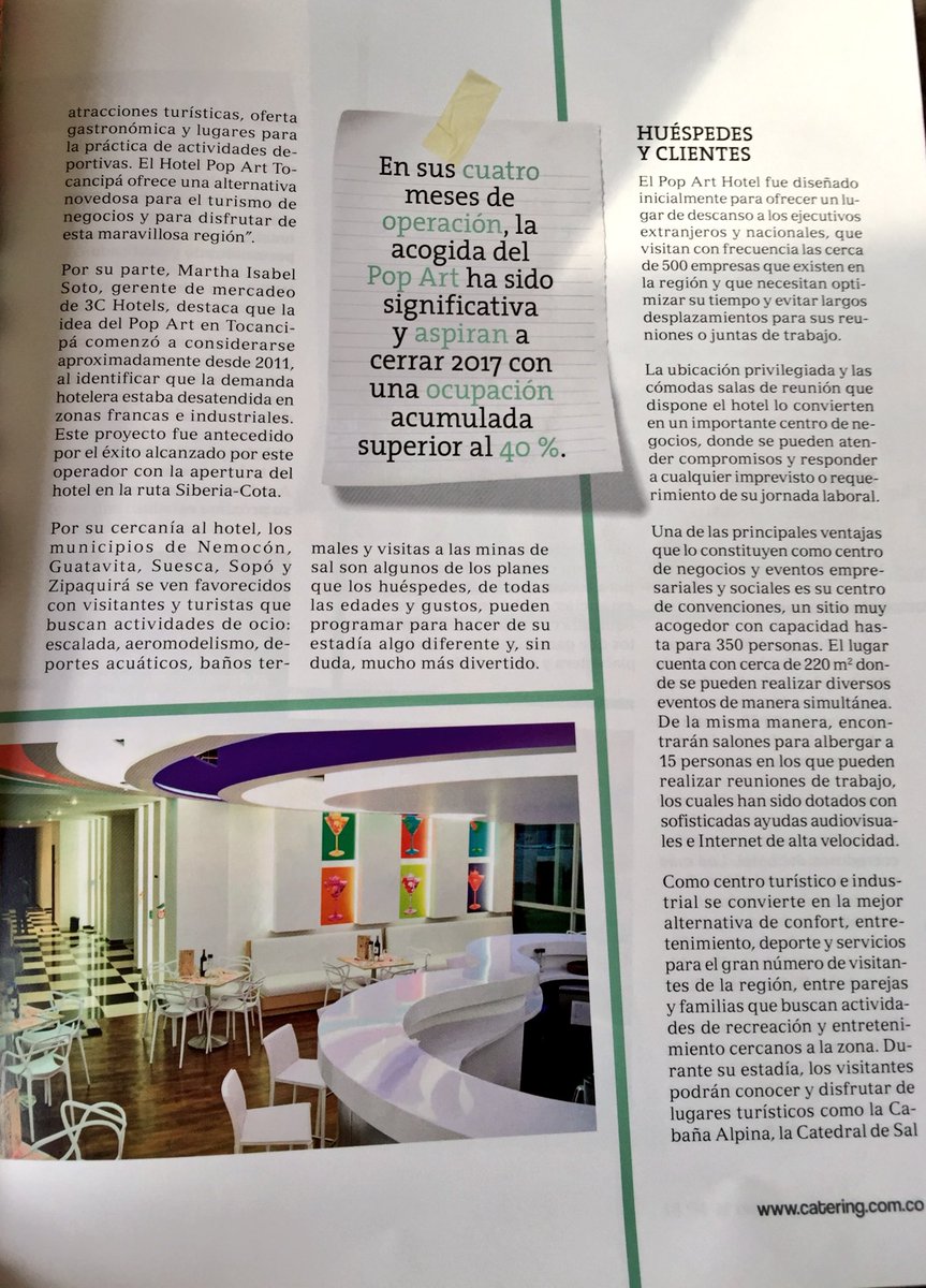 Intactocomunica's tweet photo. Buen artículo de Adriana García sobre el @POPARTHOTEL de #Tocancipá en la @RevistaCatering #Turismo #hoteles #Travel #business https://t.co/kjH7gD14eO