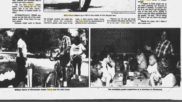 In 1988, Mike Pence decided to, well, run for office. He biked around (in a leisurely way) to meet people and get their vote.