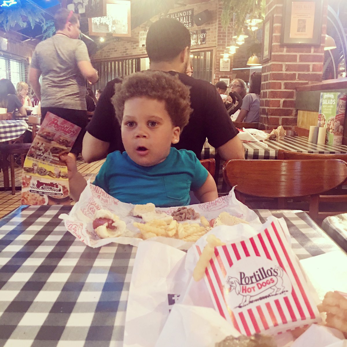 iam_jessbenton's tweet photo. It's safe to say @babylandonlee loves the hotdogs at @portilloshotdog #seechicago https://t.co/g08CEJu3bg