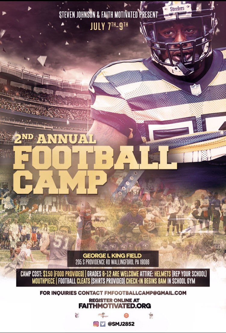 SMJ2852's tweet photo. To all my Philly Area High School Football Players! Who wanna take they game to the next level!! Hit me up! Camp only 75$ 3 days of Progress https://t.co/Tq3wauxFA9