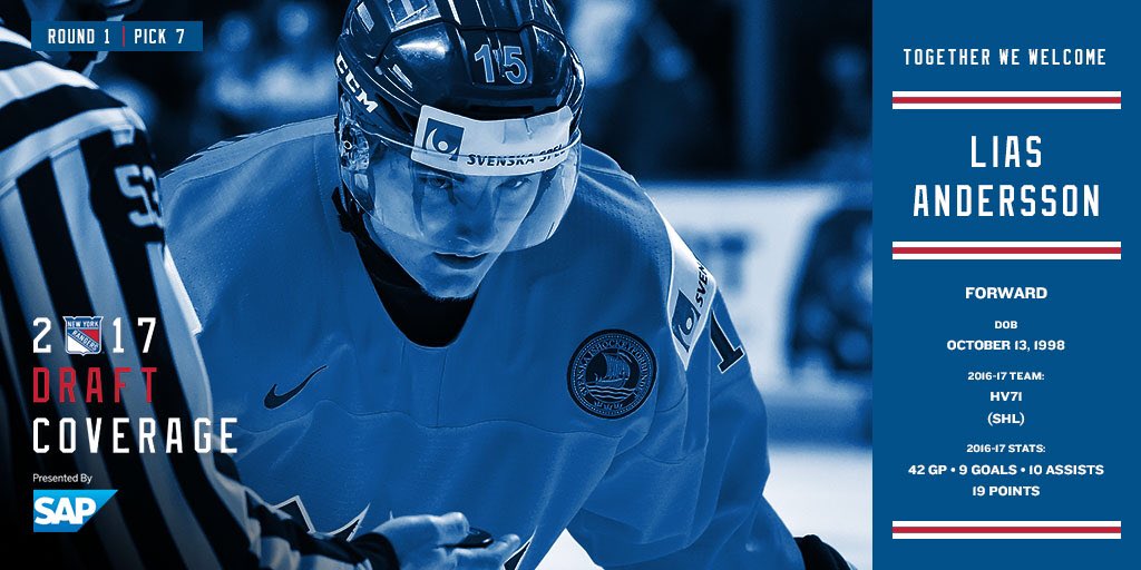 NYRangers's tweet image. With the 7th pick in the #NHLDraft together we welcome Lias Andersson to #NYR! #NYRDraft