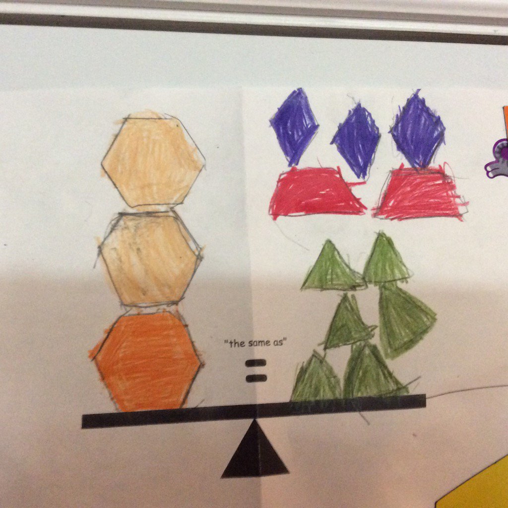 Max says the 2 sides are balanced.  Can you design a pattern block balance too? #tvdsbmath