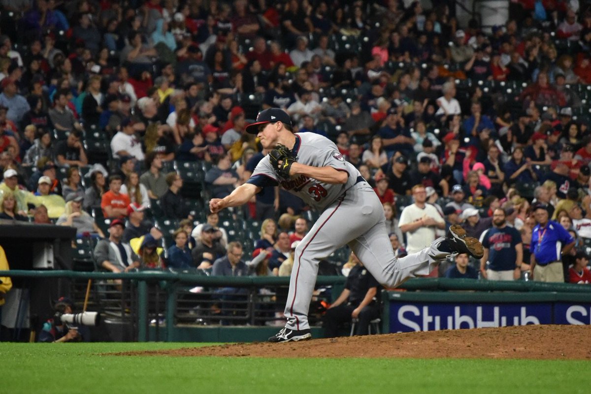 Twins's tweet photo. First batter faced, first career strikeout. Welcome to the Show, @t_hildy! https://t.co/hpBGWqcDsu