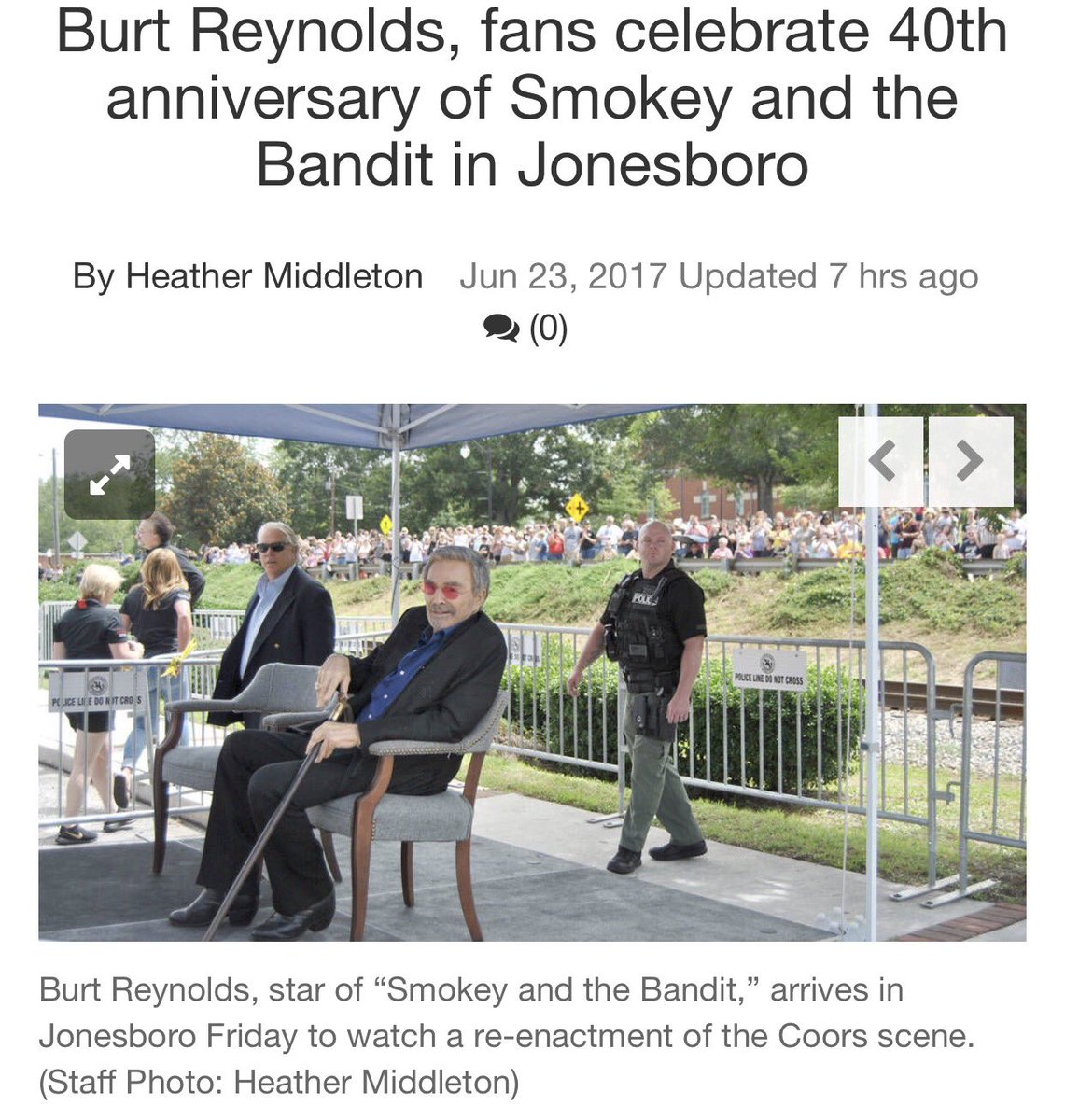 TheBanditRun's tweet photo. Burt Reynolds, fans celebrate 40th anniversary of Smokey and the Bandit in Jonesboro https://t.co/4vIunSmhtX via @theclaytonnews https://t.co/SrIpZqbHc4