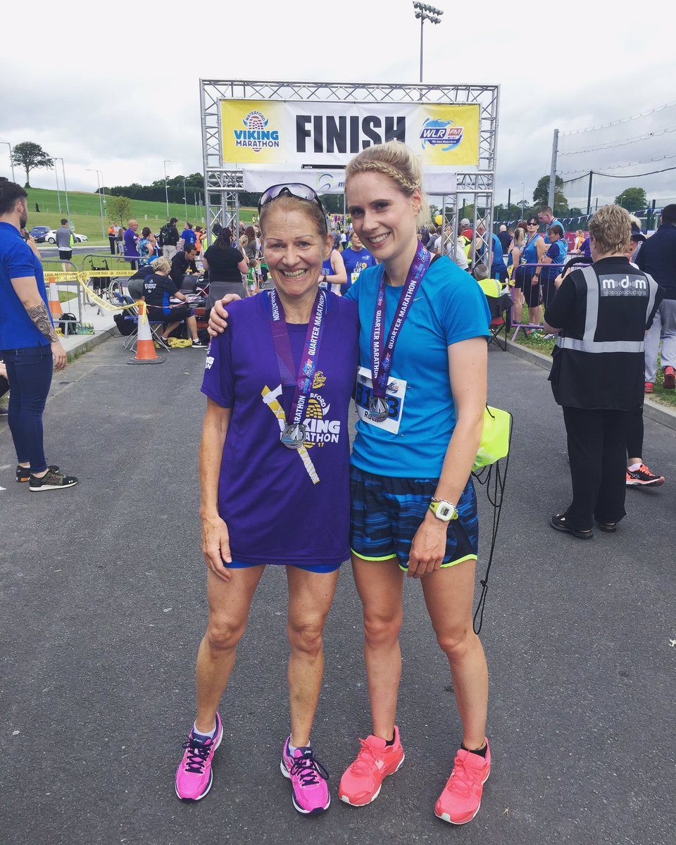 First woman to finish the half marathon Ruth Fitzgerald, pictured with her mum Ann. Ruth finished in 1hr 26. Incredible! #wvm2017