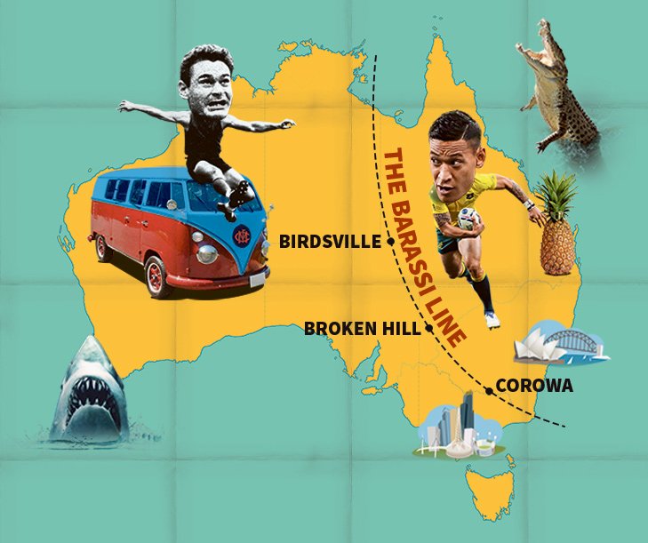 simongerman600's tweet photo. Potentially the most important #map of #Australia splits nation into @AFL and #rugby territory. #BarassiLine https://t.co/rwlEuFvKjE https://t.co/foWESXsxlm
