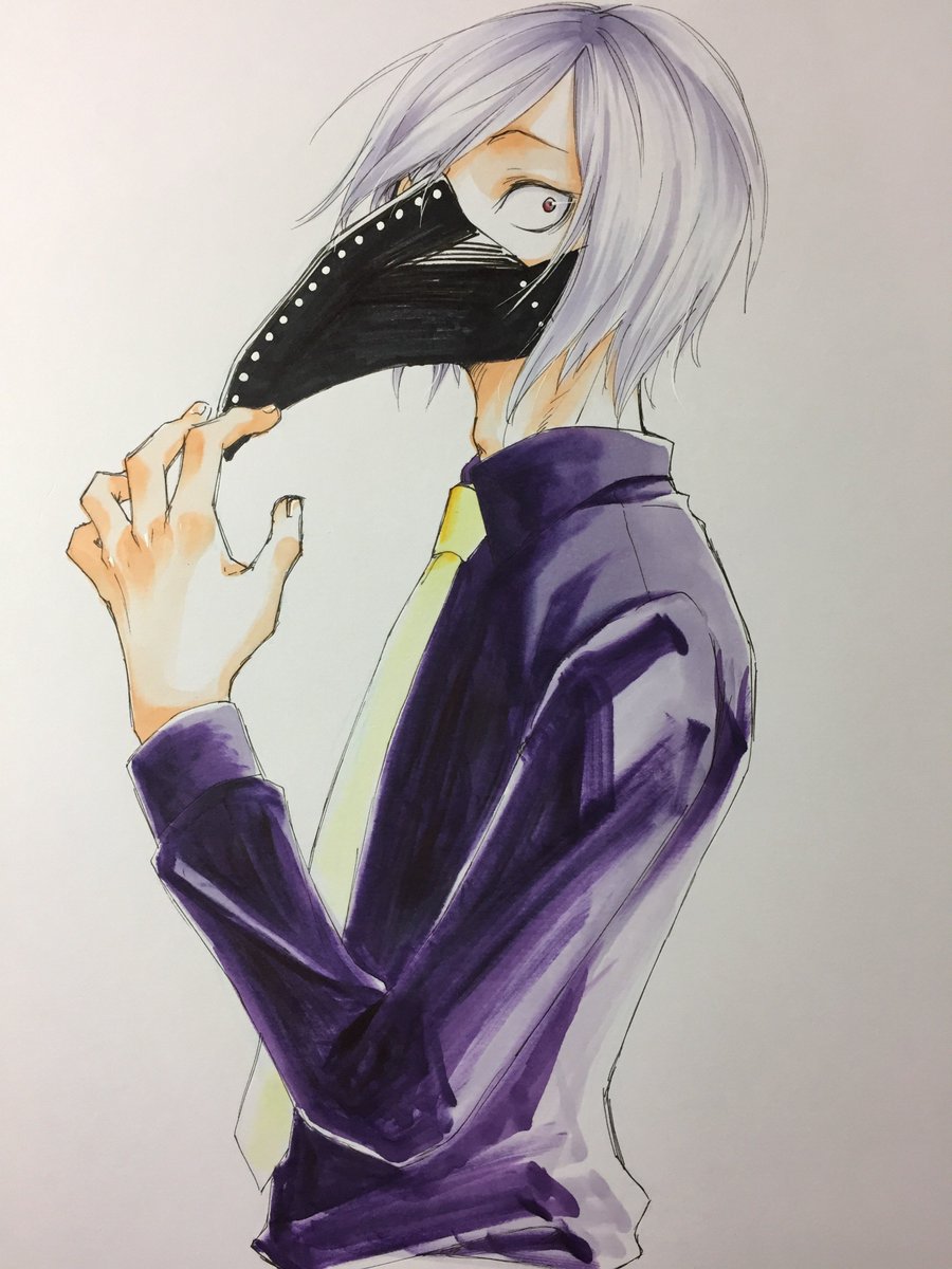 yoshi1neko's tweet image. 今日はヒーローネームの回だね、とか思いつつ空気を読まずに窃野くんを投下
完全に服塗ってる途中でインクが切れたよね…