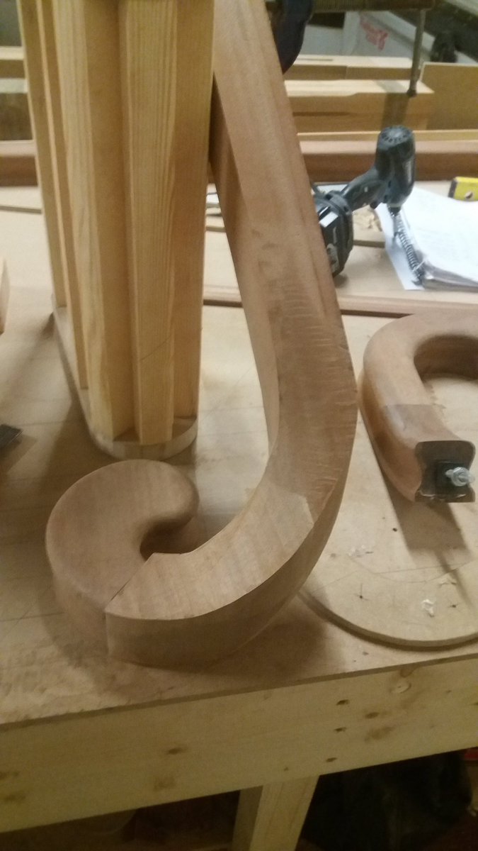 Our customer wanted a helical volute for her #staircase, so after a day of #whittling it's starting to taking shape. #joinery  <a href="/JoineryHour/">JoineryHour</a>
