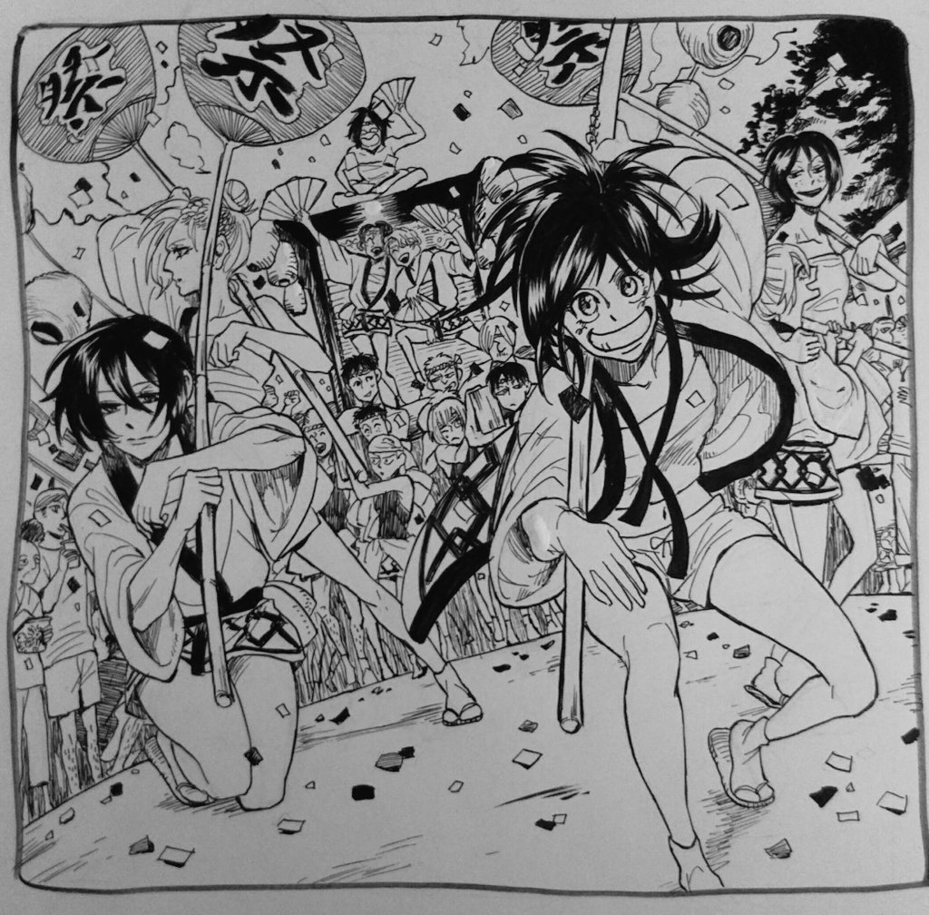 ペンの練習その95
祭り

色々とハチャメチャだけど描ききったってことでよしとする🙌
もう二度とペンの練習でこんなにいっぱい人描かない。 