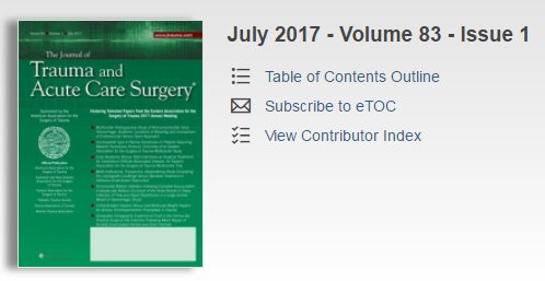 "EAST Issue" of <a href="/JTraumAcuteSurg/">Journal of Trauma and Acute Care Surgery</a> July 2017 features #EAST2017 EAST papers, Pres Address, Oriens Keynote bit.ly/2sBZhdS