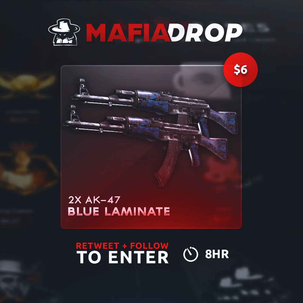 💰 2x AK-47 | BLUE LAMINATE GIVEAWAY!

•RETWEET &amp; FOLLOW!
•Tag 2 friends!
•Turn notifications ON (show proof)

#MafiaSquad

🍀 #CSGOGiveaway
