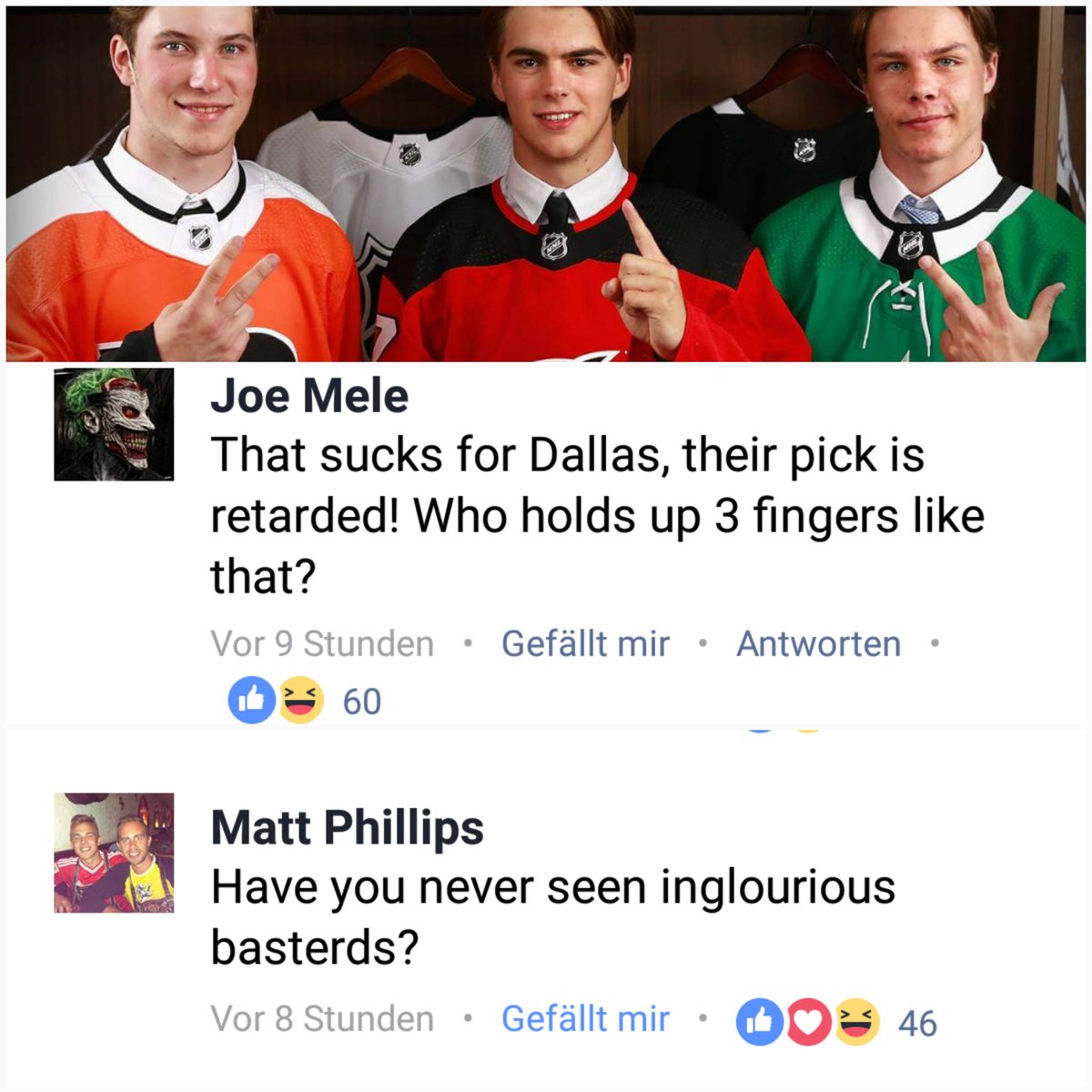 gmarty91's tweet photo. Gotta love that one😅 #NHLDraft #NHL

#NicoHischier #nolanpatrick #miroheiskanen https://t.co/5yvTuSiW7S