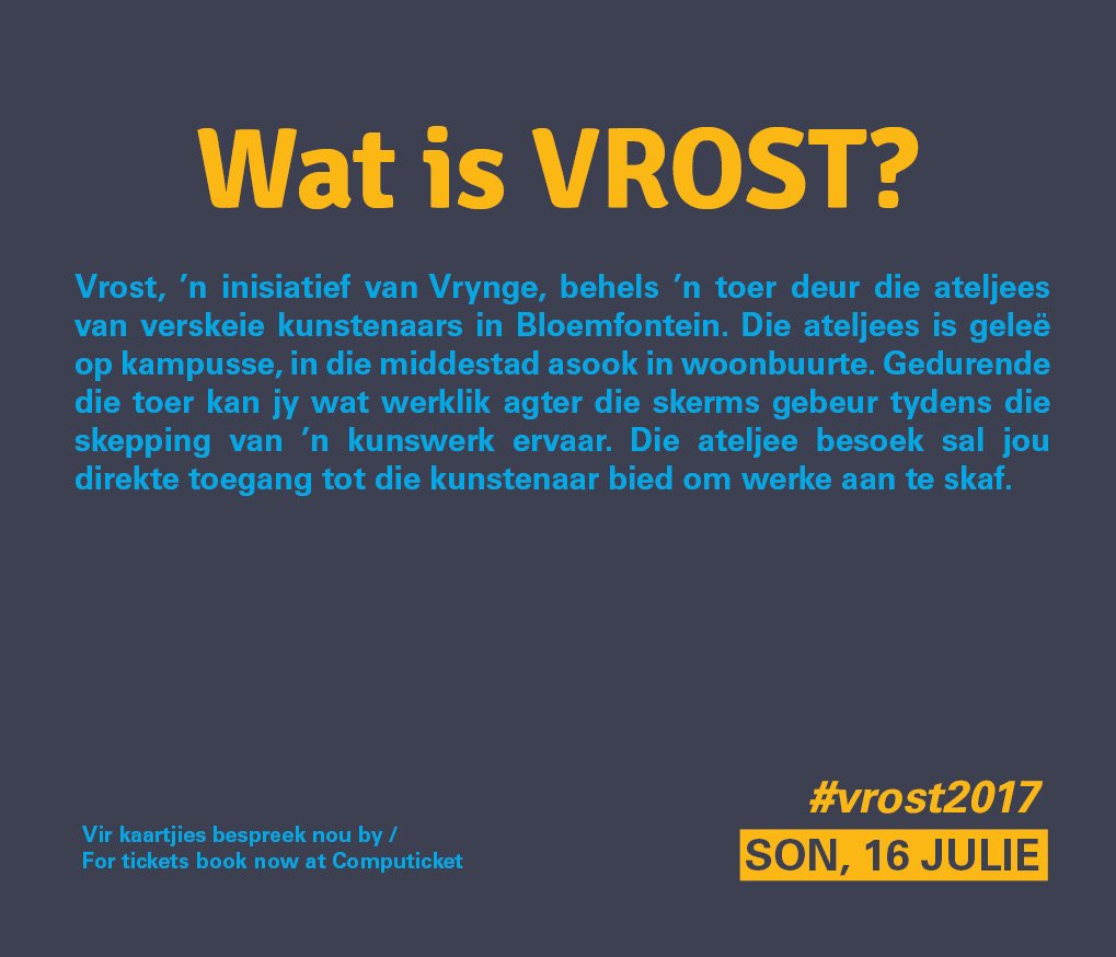 VKVrost's tweet photo. #vrost2017 #VSKunstefees #vrynge Kaartjies beskikbaar by Computicket by https://t.co/YGF7yKXvxq https://t.co/JoLwlESTwZ