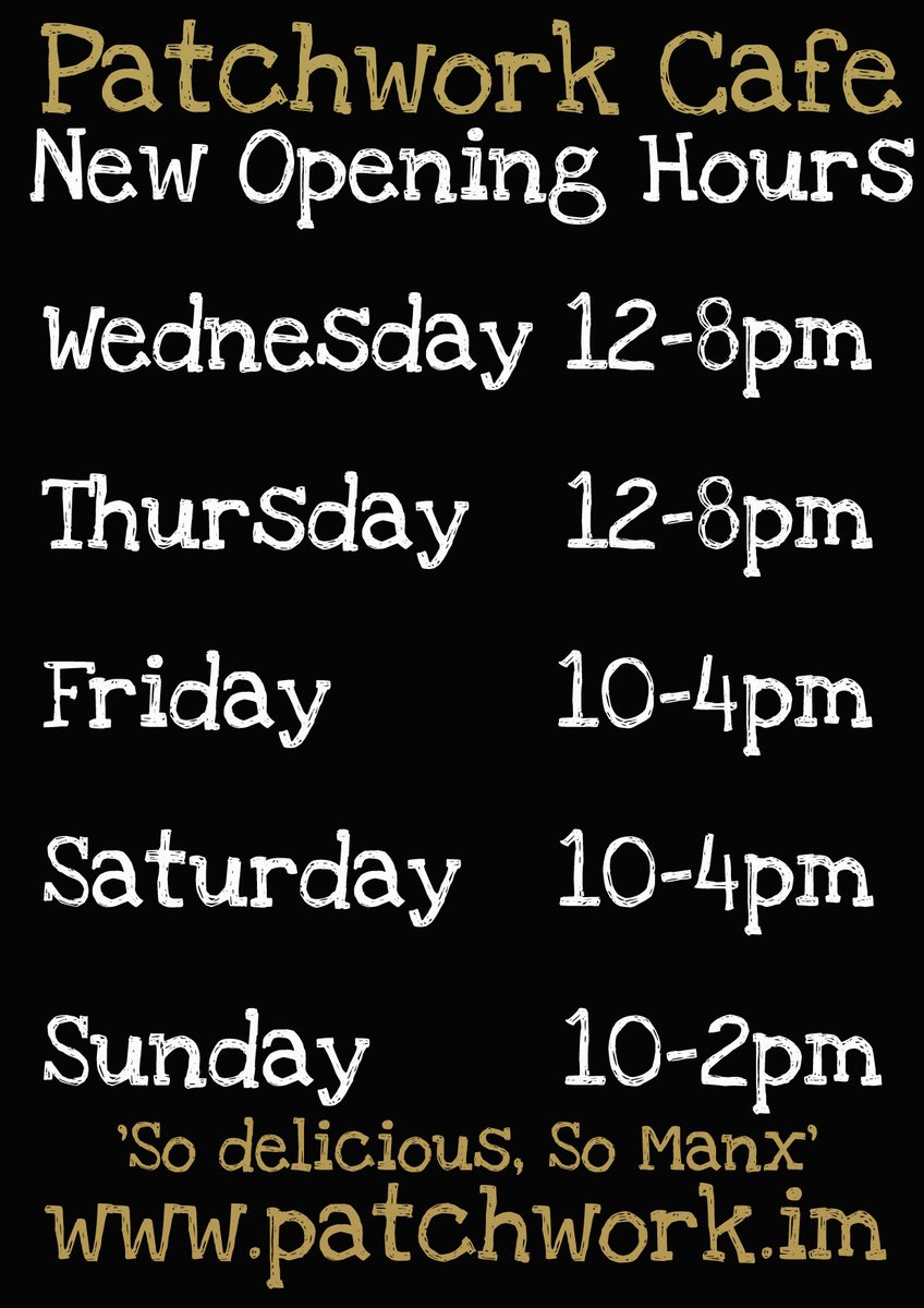 PatchworkCafe's tweet photo. We're now opening on Wednesday &amp; Thursday evenings! https://t.co/RSm11Jj8kc