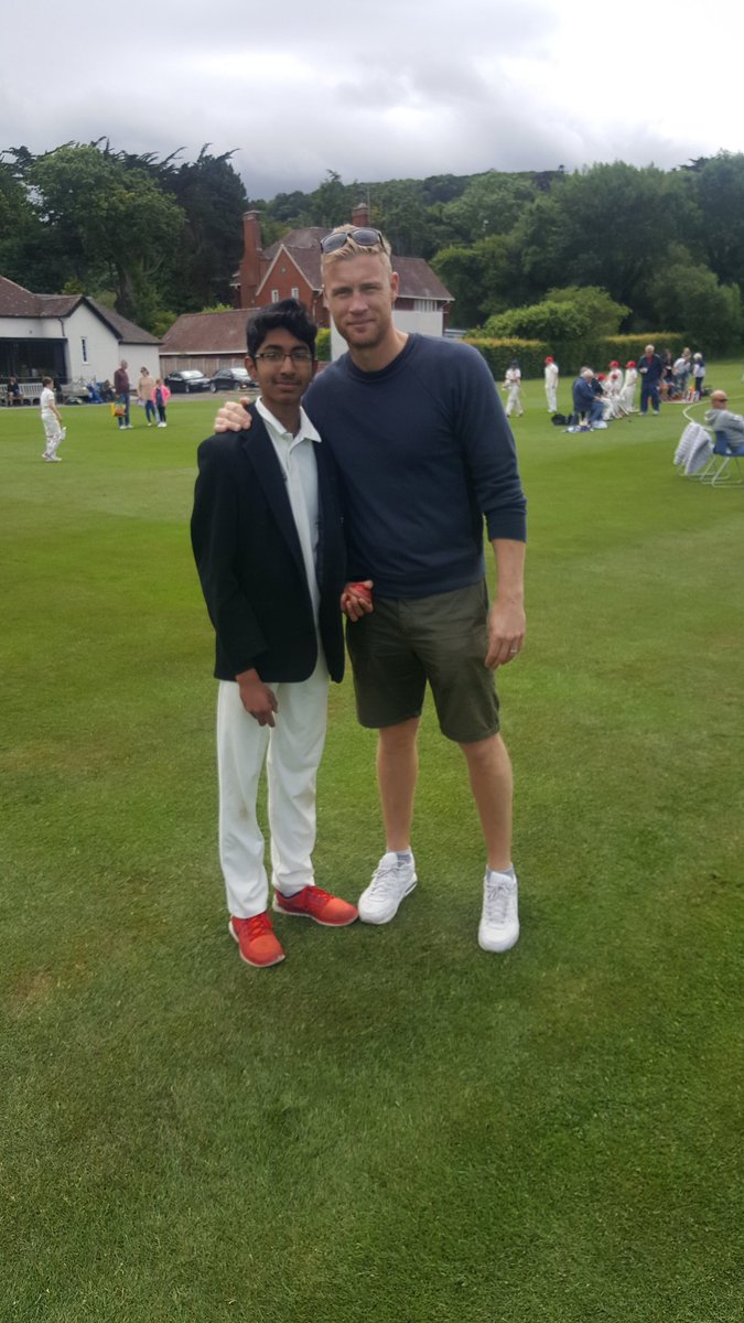 CashellTim's tweet photo. @RydalPenrhos @RydalPenSport @SimonSmithRPS look who presented Suhas the match ball  for his four wickets in four balls https://t.co/wJgIqj2Sv1