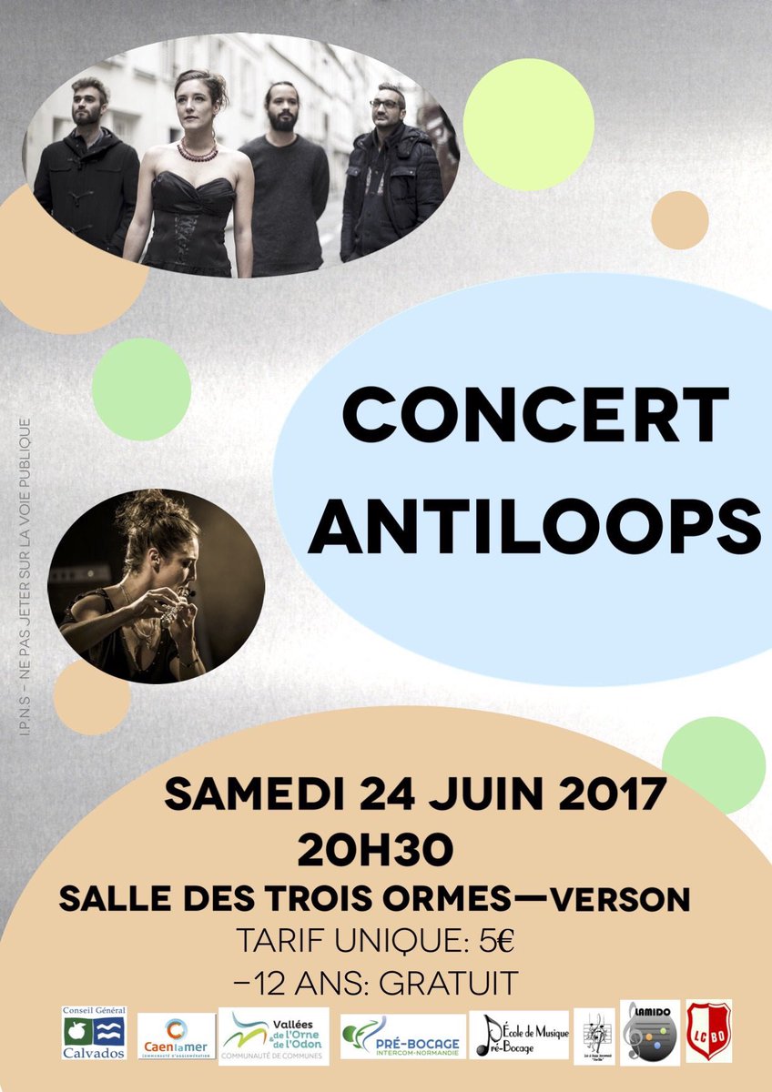VilleVerson's tweet photo. Ce soir 20h30 salle des 3 Ormes #concert #antiloops electro Jazz 5 €, -12 ans gratuit @ecolelamido @Caenlamer https://t.co/M7hppHYmDO