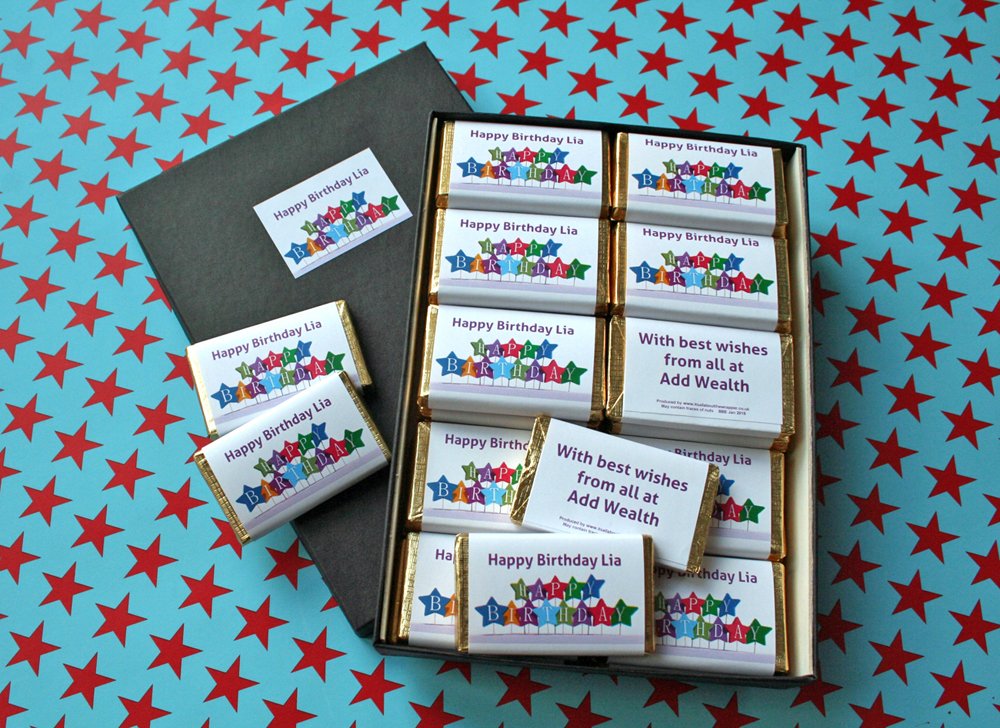 AboutTheWrapper's tweet photo. Tell me, who wouldn't like a box of delicious #personalised chocolate bars for their birthday? #nosharingallowed https://t.co/O5bGq8opJt