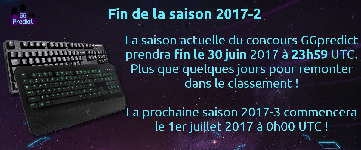GGPredict_FR's tweet photo. Plus que 7 jours avant la fin de la saison 2017-2 ! https://t.co/EHu3ljDyjX #Pronostics #Concours #eSport https://t.co/MKxSiXhNwu