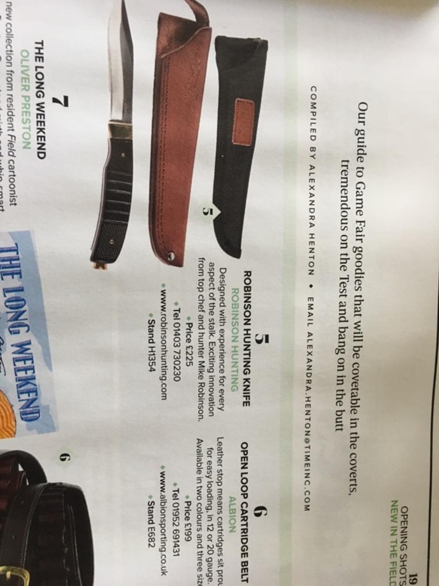 robinsonhunting's tweet photo. Field Magazine @TheGameFair preview, No. 5. Robinson Deer Knife, UK launch Hatfield House July 28 - 30 pre order yours today #deerknife https://t.co/LPRYKnLqvR