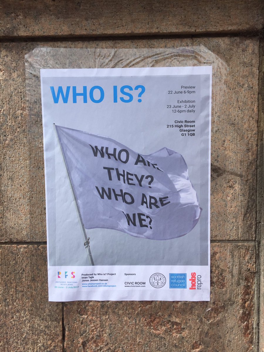 NajmaAbukar's tweet photo. @WHO IS? Project at the Civic Room. Part of #RefugeeFestScot. Discussion with the Artists @ImanTajik and Jonas Jensen Hansen. All Welcome! https://t.co/xRHLb9gkYz