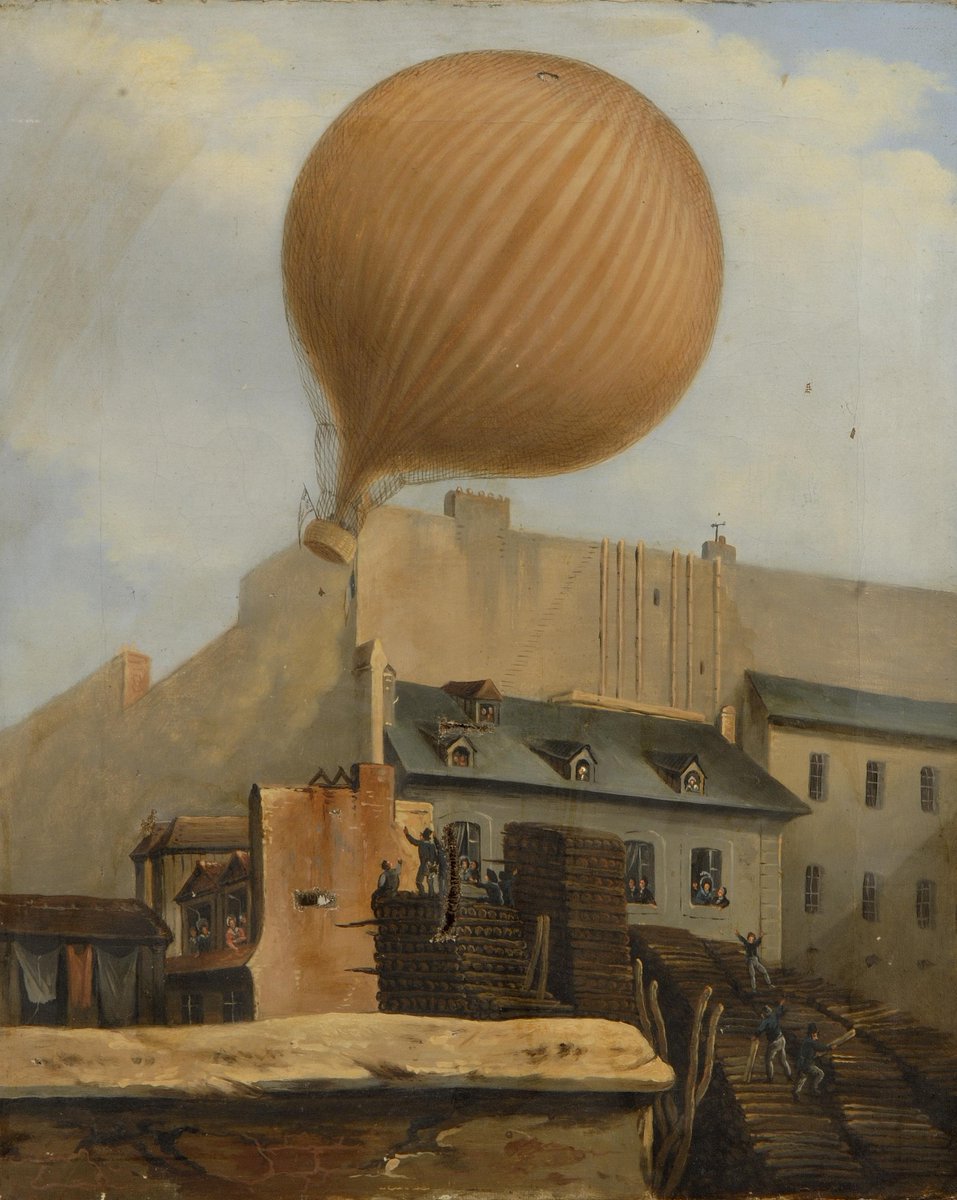 BudapestMuseum's tweet photo. This attempt to fly ended with a crash into the building of the Budapest Lipótváros Gasworks. By an unknown artist. #MuseumsWeek #TravelsMW https://t.co/tcualHQf2F