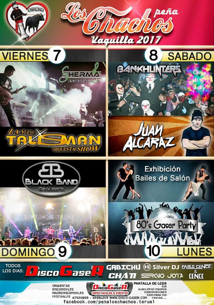 Aquí os dejamos el cartel de Los Chachos para estas vaquillas 2017!👌👌👌
No queda nada ya.... Cuenta atras ... 14 días y 1 horita ⌛⌛⏳⏳