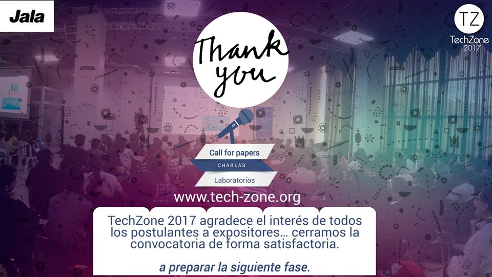 TechZoneJala's tweet photo. Gracias a todos los postúlantes... a prepararnos para lo que viene
#TechZone2017 https://t.co/9csPgZGppT