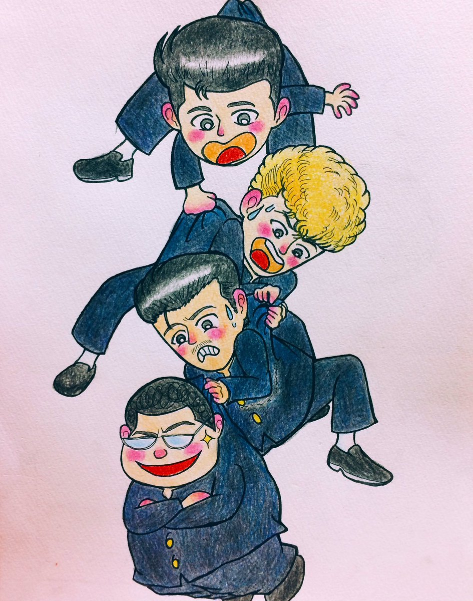 ねこ助 恐らく洋平くんをつまんでみると こうして桜木軍団みんな付いてくる気がして 笑 洋平くんはもちろん 花道の次に背の高い大楠も割と好きなのに彼が1番難しかった もっと大楠も描こうっと でも野間ちゃんの髭も好きだし 高宮のフォルムも好き