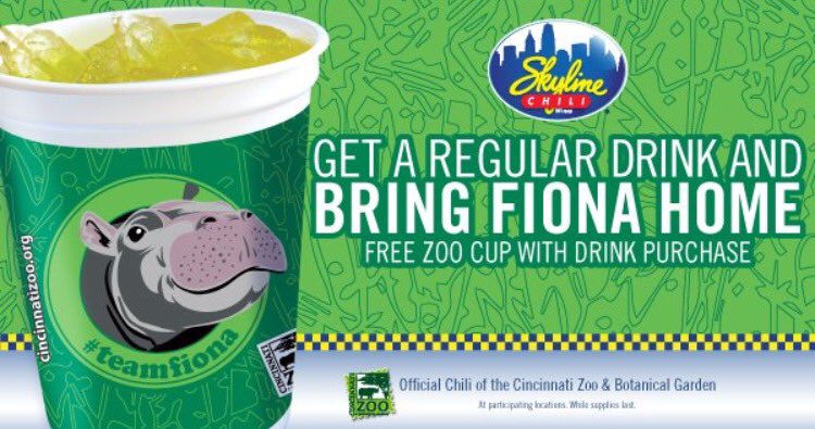 Bring Fiona home by purchasing a regular drink! #TeamFiona #Skylinetime