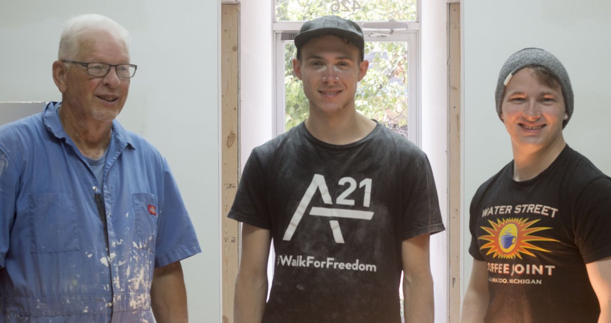 restoreionia's tweet photo. The boys are hard at work this morning! Our office area is coming together perfectly. Thank you guys! #restoreionia #restorebuild https://t.co/EL6IfiJSKP