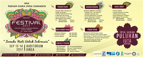 eventsurabaya's tweet photo. FESTIVAL PADUAN SUARA, QASIDAH REBANA, DAN VOCAL GROUP  | 13-14 Sept'17 | Auditorium UINSA | Info: 085655524534 https://t.co/elhCUCmkOt