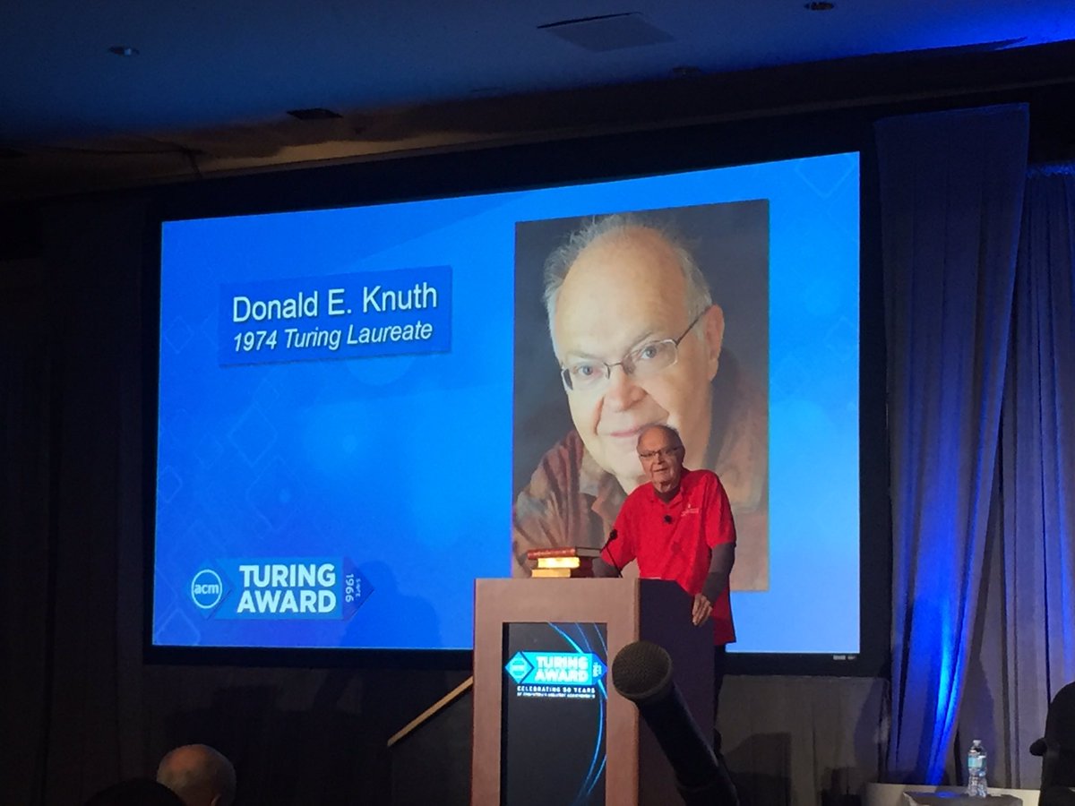 TheOfficialACM's tweet photo. Donald Knuth: "Computer science shares with mathematics the privilege of being able to invent the problems we work on." #Turing50 https://t.co/040pPGDlxO