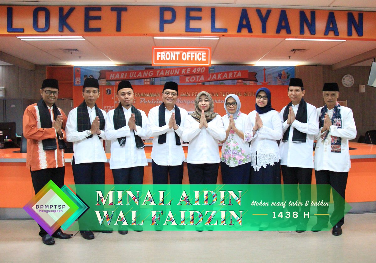 layananjakarta's tweet image. Segenap kel. besar DPM &amp;amp; PTSP DKI Jakarta mengucapkan Slmt Hari raya Idul Fitri 1438 H. Mhn maaf lahir &amp;amp; batin. Slm SETIA #MelayaniJakarta