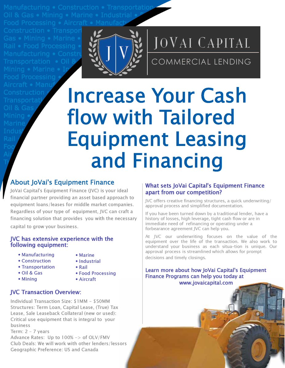 JovaiCapital's tweet photo. Grow YOUR business with more efficient equipment! CONTACT us at info@jovaicapital.com NOW! #weFINDyouFUNDING #JoVaiCAPITAL #equipmentLEASING https://t.co/Tnz6wotMEH