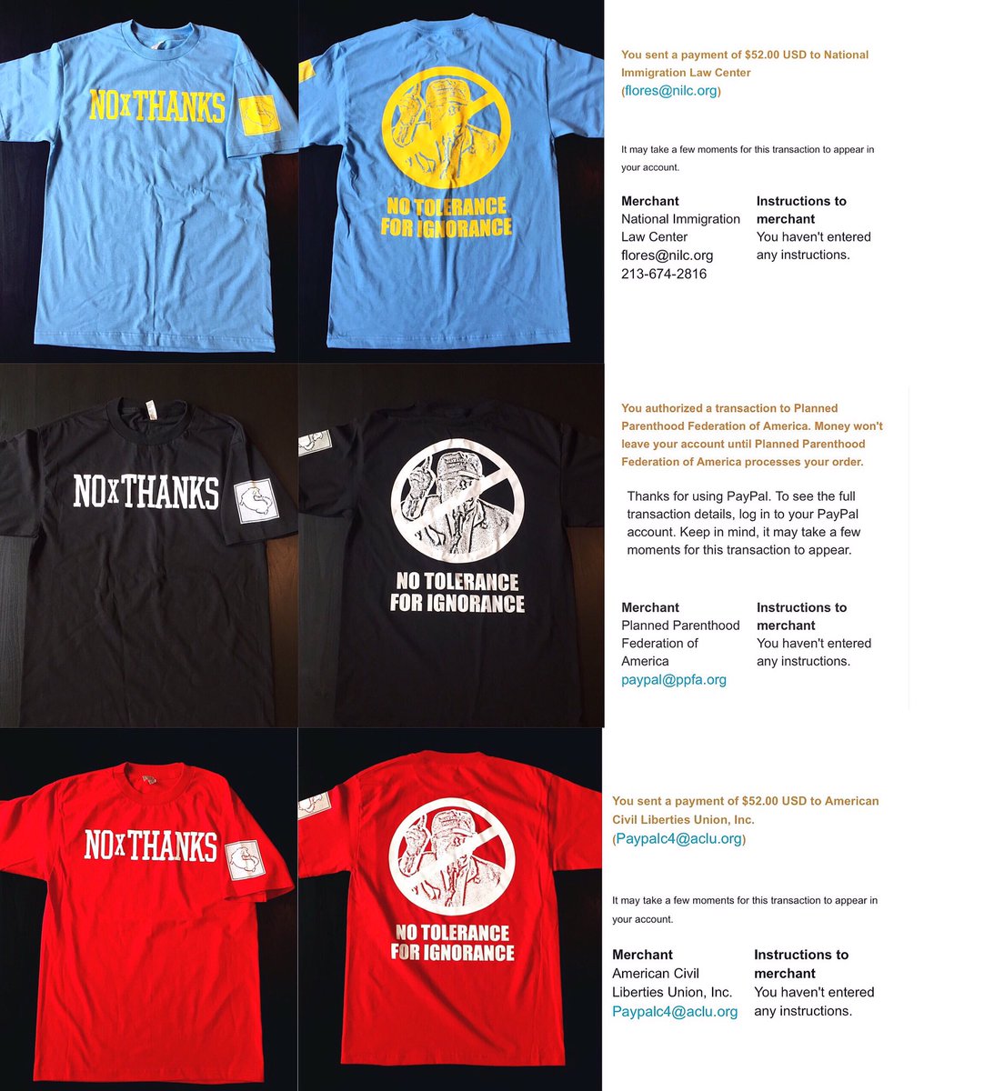 Shirts are in and shipping in the next week. Thanks to the 31 people who pre-ordered and helped us give $156 to charity's that fuck trump.