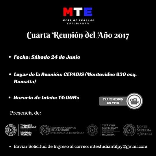 mte_py's tweet photo. A las 14hs iniciamos la IV Reunión de la Mesa de Trabajo Estudiantil. ¡No te pierdas! #MTEPY https://t.co/TeXshzl9Lp