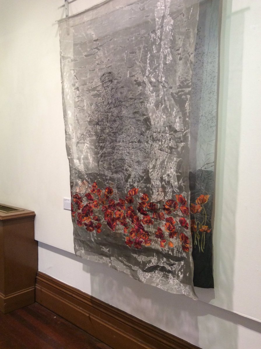CollingeAnnette's tweet photo. Lisa Earley's 'A Life Worth Living 'at Central Art Gallery, Ashton under Lyne for Embroiderers Guild wartime exhibition. https://t.co/RZIJDUZ2D6