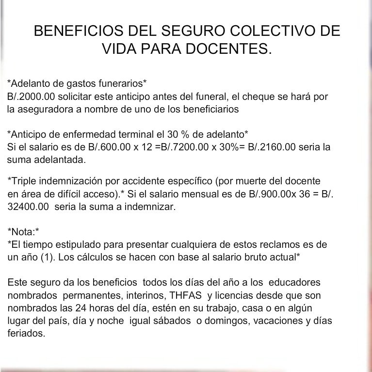 MeducaPma's tweet photo. #MeducaInforma
Beneficios del seguro colectivo de vida para Docentes. https://t.co/iaWBzLV3Jt
