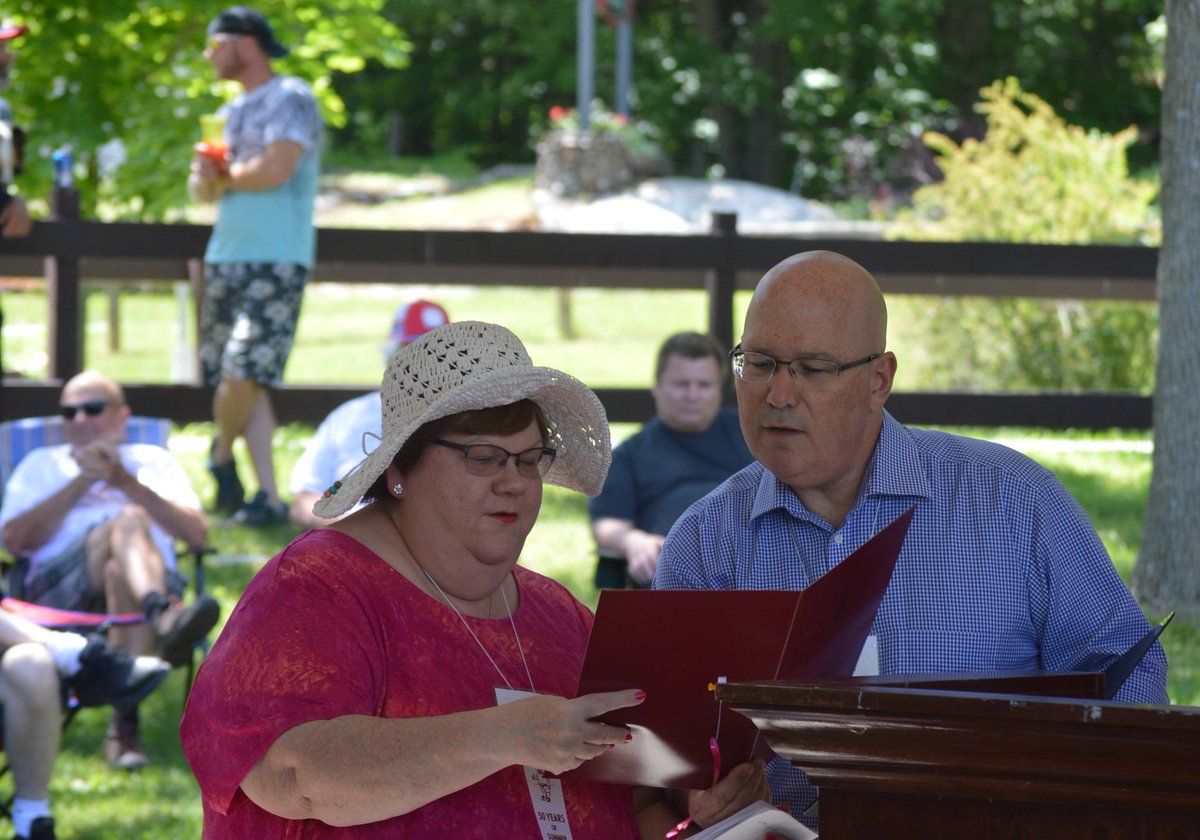InBrockville's tweet photo. .@SteveClarkPC presents scroll to board chair Cathy Livingston at #LowerBeverleyLakePark  50th anniversary, also a scroll from #BobRunciman https://t.co/yheR97gwAf