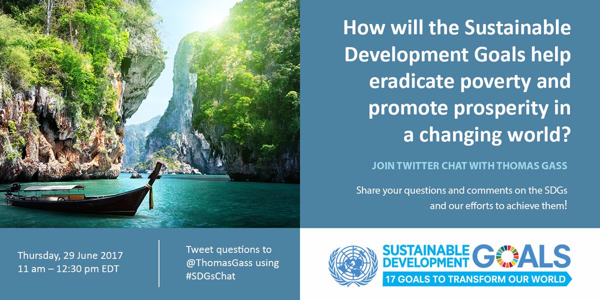UNDESA's tweet photo. 44 countries will share plans on #SDGs realization at #HLPF this yr. Discuss w/ @ThomasGass &amp; get ideas on how to get involved! #SDGsChat https://t.co/OvQfjX2q3Z