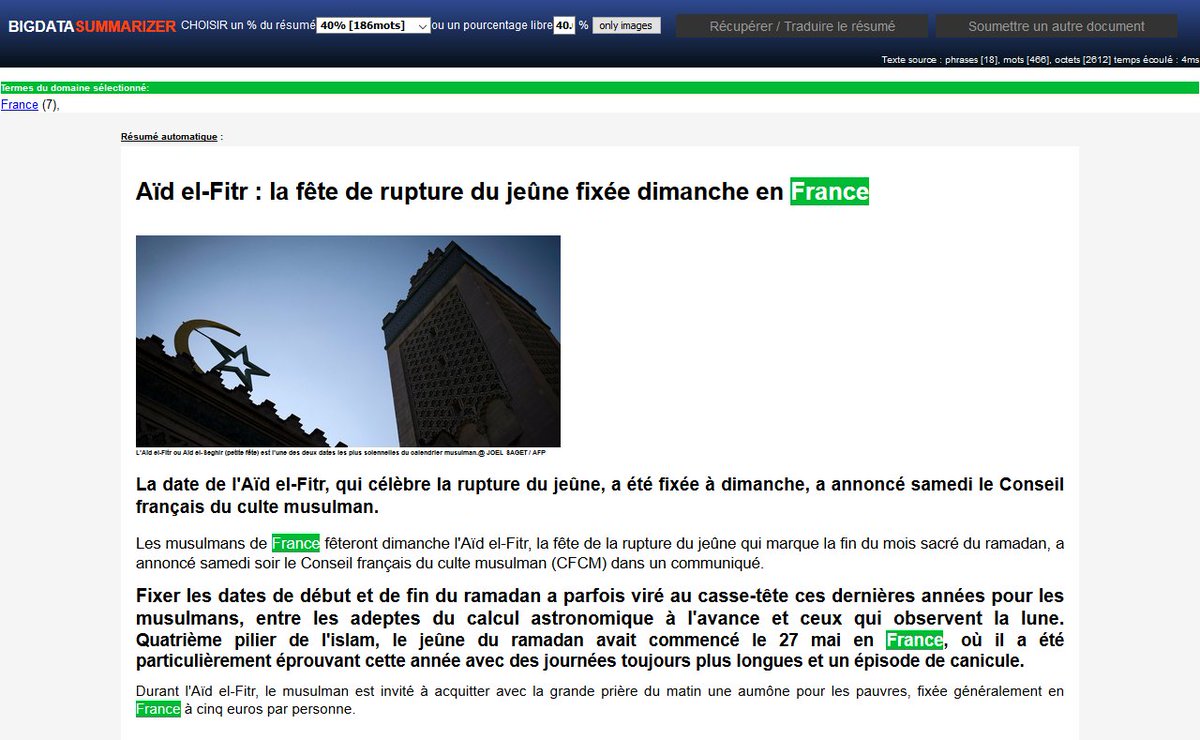 textsummarizor's tweet image. Aïd el-Fitr : la fête de rupture du jeûne fixée dimanche en France @europe1 #textsummarization #BigData #News #AutoSummaryoftheday #Maroc